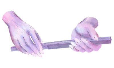 Two hands holding a closed fan.