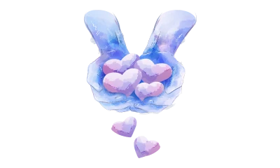 Two hands pouring small hearts between them.