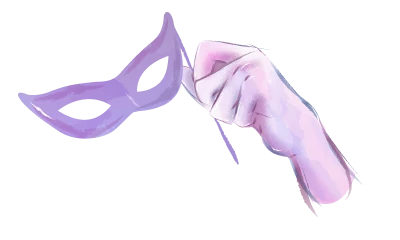 A woman's hand holding a masquerade mask by its stick.