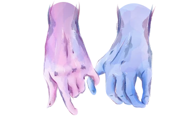 Two hands side by side, their little fingers touching.
