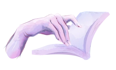 A hand turning the pages of a book.