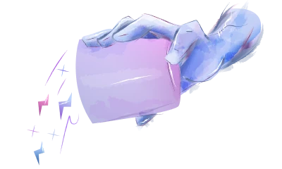 A hand tipping a cup, with small sparks spilling out.