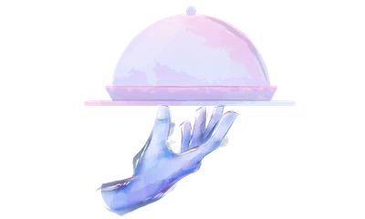 A hand holding up a covered serving platter.