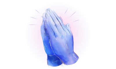 Two hands pressed together, palm to palm.